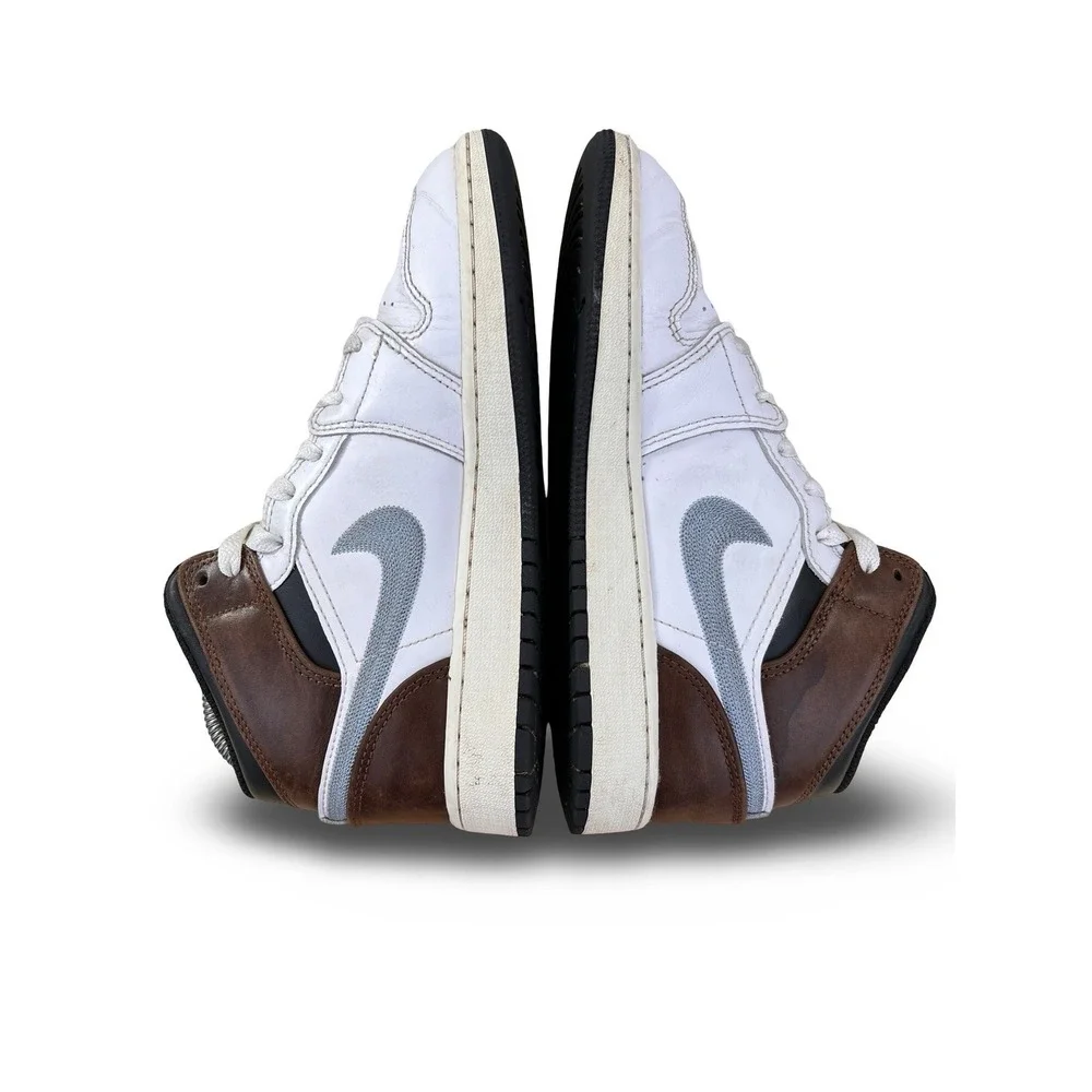 Nike Air Jordan 1 Mid Kids Size 4.5Y White Brown Grey Sneakers